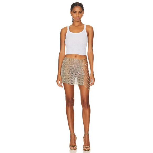 h:ours Rema Mini Skirt in Gold Medium New Womens Chainmail - Picture 1 of 9